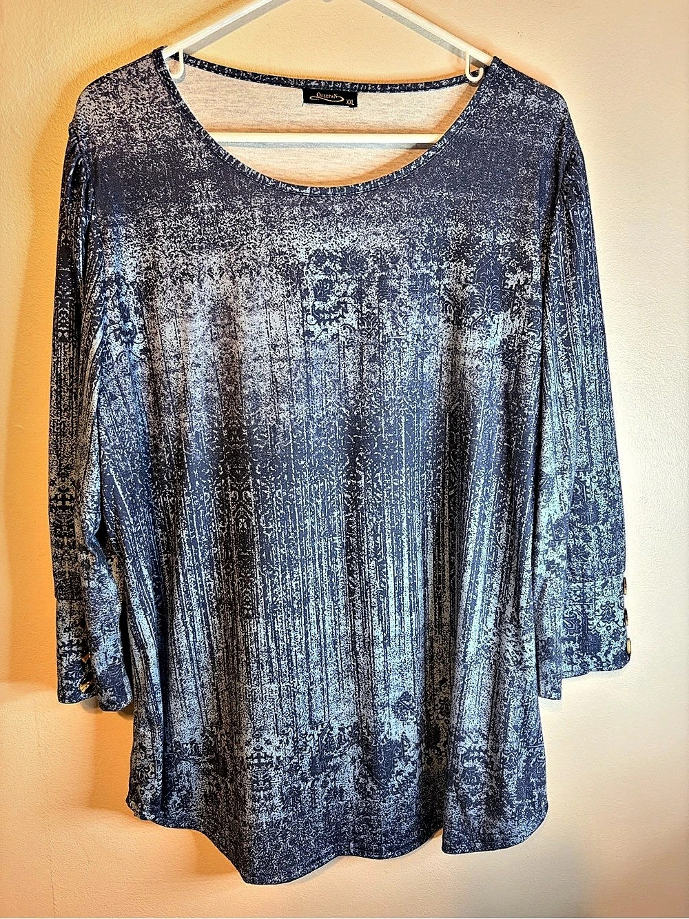 Abstract Long Sleeve Tunic Blue XXL Like New